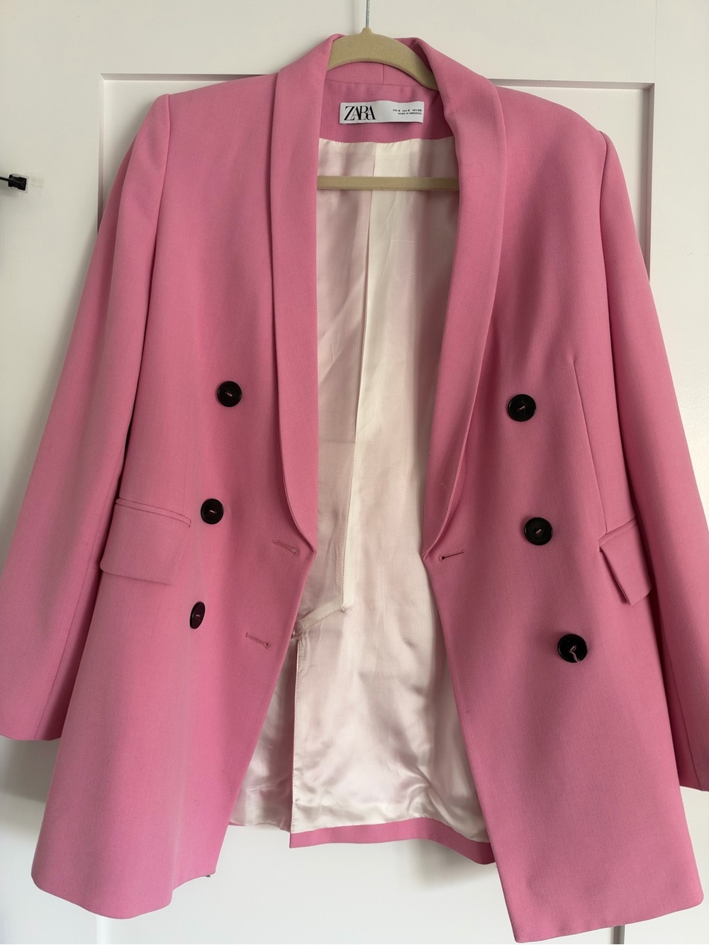Zara Pink Double-Breasted Shawl Collar Blazer